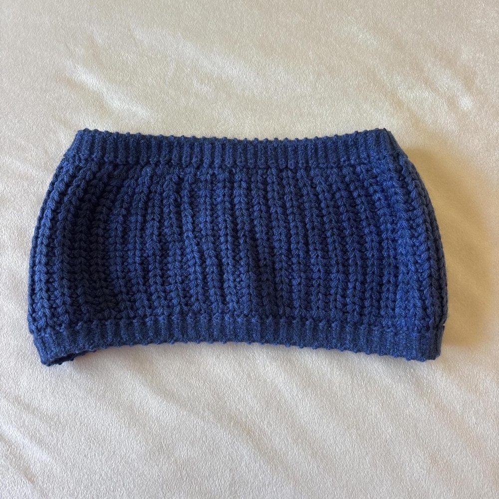 Navy Knit Strapless Crop Top - Women Tops